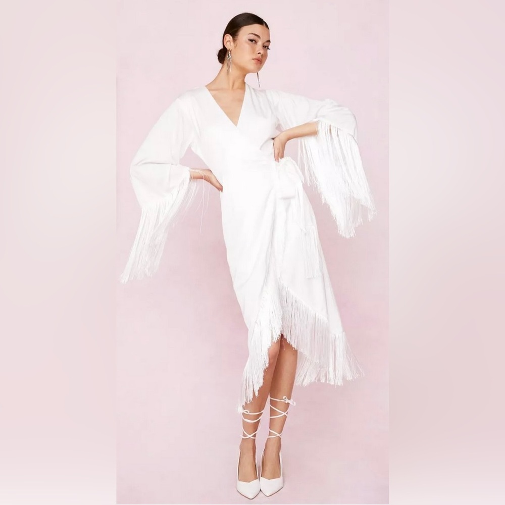 Wrap Fringe Detail MIDI Dress